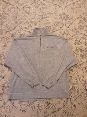 Y2K Columbia Men's Gray Quarter-Zip Terry Sweater